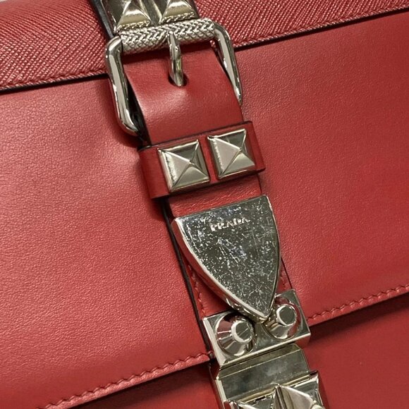 Auth PRADA Electra 1BA179 Fuoco Nero (Red) Black City Calf Saffiano Leather - Picture 12 of 16